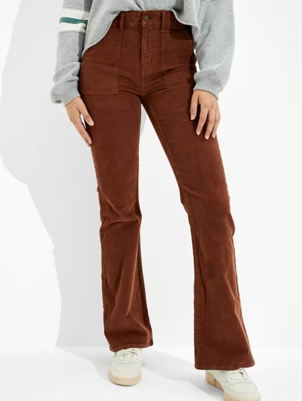 American Eagle Corduroy Flared Pant Brown Super Hi-Rise Stretch 6 Regular Retro